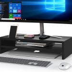 Monitor Stand Riser, 2 Tiers Wood Monitor Riser Stand with Storage Organizer, Desktop Ergonomic Monitor Stand Riser with Cellphone Holder and Cable Management, 16.5 Inch Shelf Black